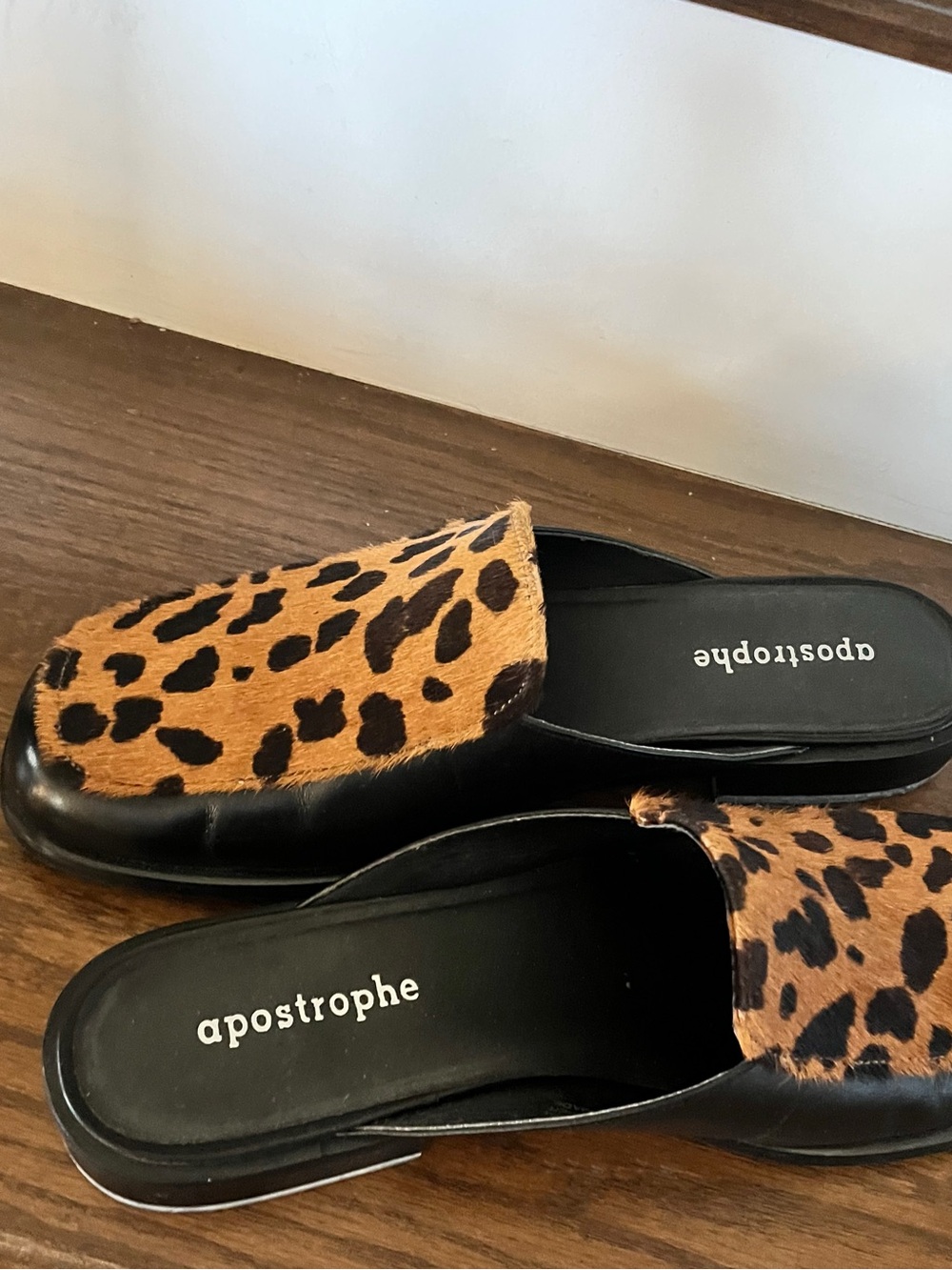 NWOB Apostrophe Leopard Print Mule in Brown and Black